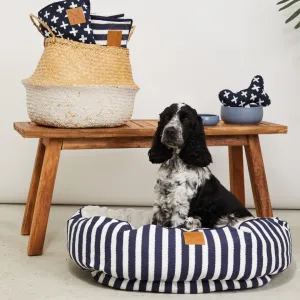 4 Seasons Reversible Circular Dog Bed - Navy Hamptons Stripe Print