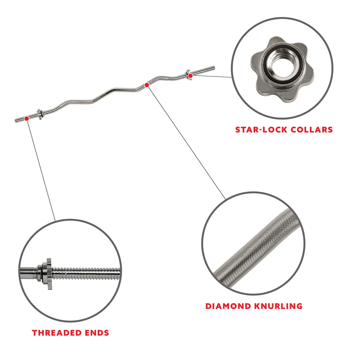 47 in Threaded Chrome Curl Bar w/ Ring Collars