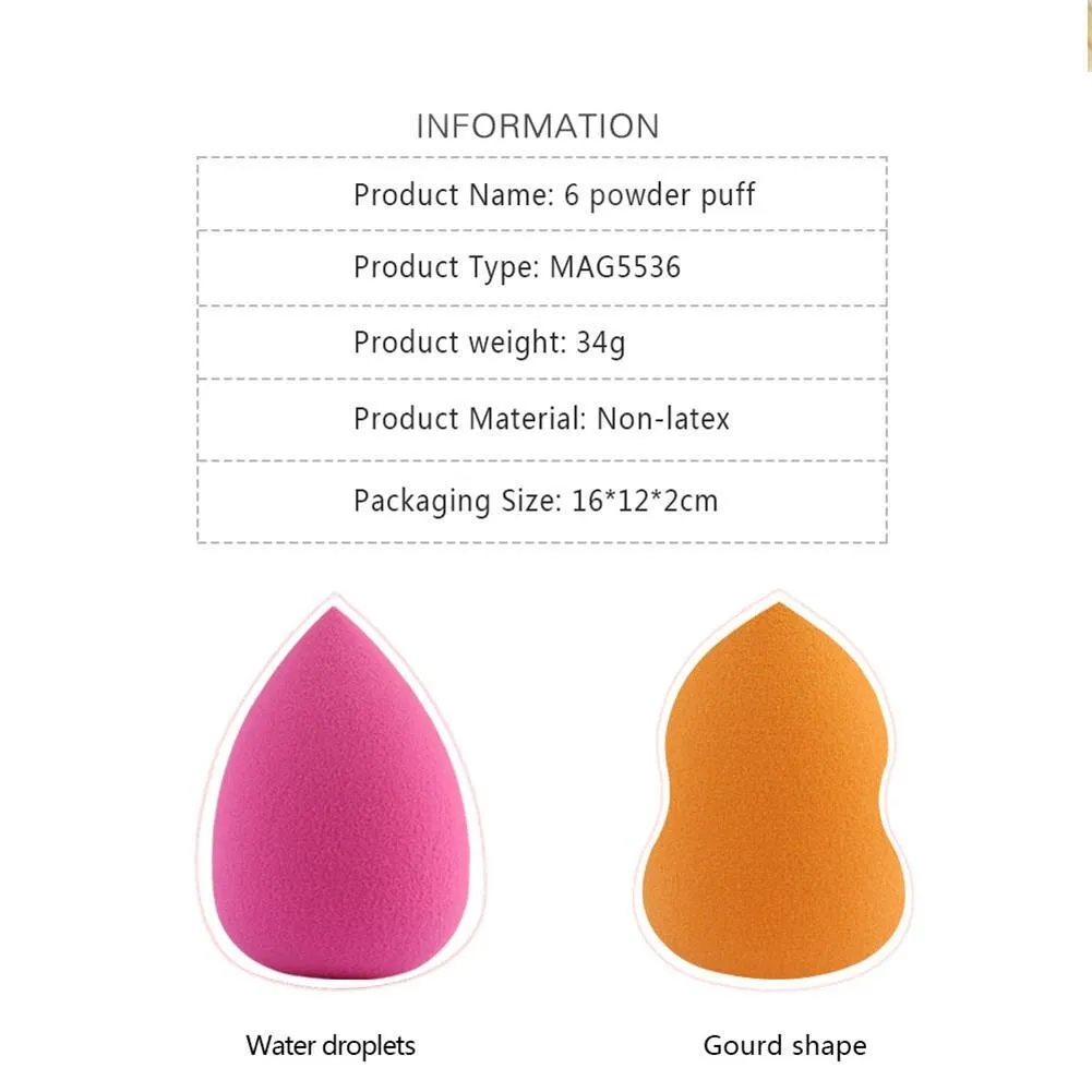 6Pcs Gourd Waterdrop shaped Makeup Foundation Sponge Puffs Powder Liquid Cream Smooth Make Up Sponges Cosmetic Puff Beauty Tool