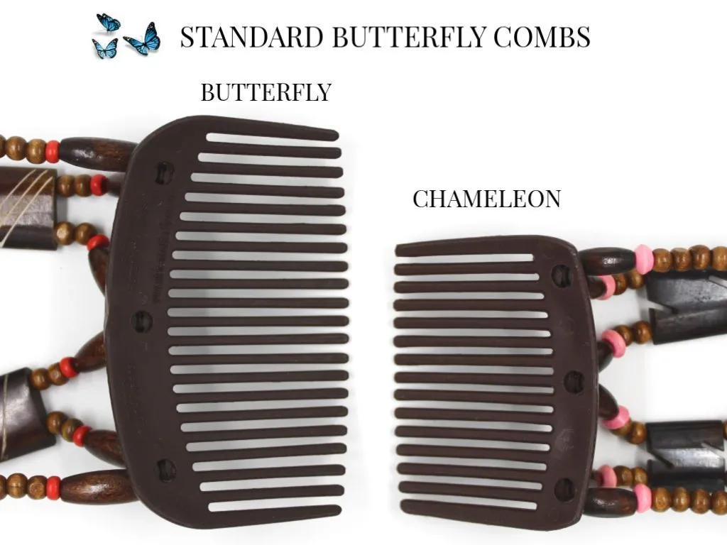 African Butterfly Thick Hair Comb - Flowers Clear 44