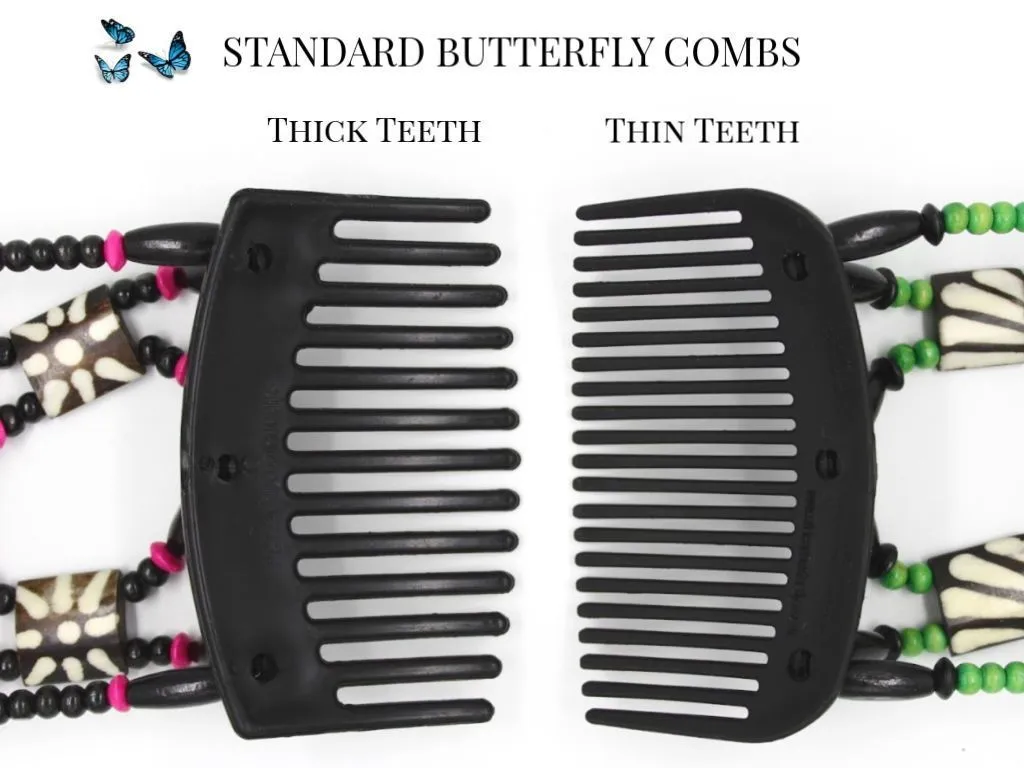 African Butterfly Thick Hair Comb - Flowers Clear 47