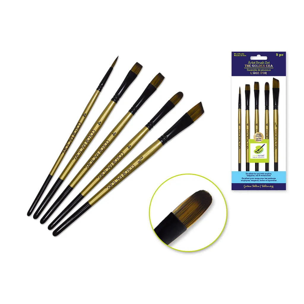 Artist Brush Set: The Golden Era Set Wood Handle-Background, x5