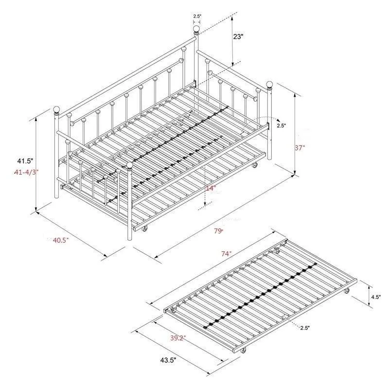 Black Iron Daybed with Trundle