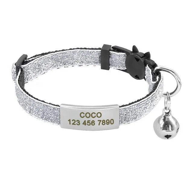 Bling Personalized Cat Collar with Bell: Stylish, Quick Release Design for Your Feline!