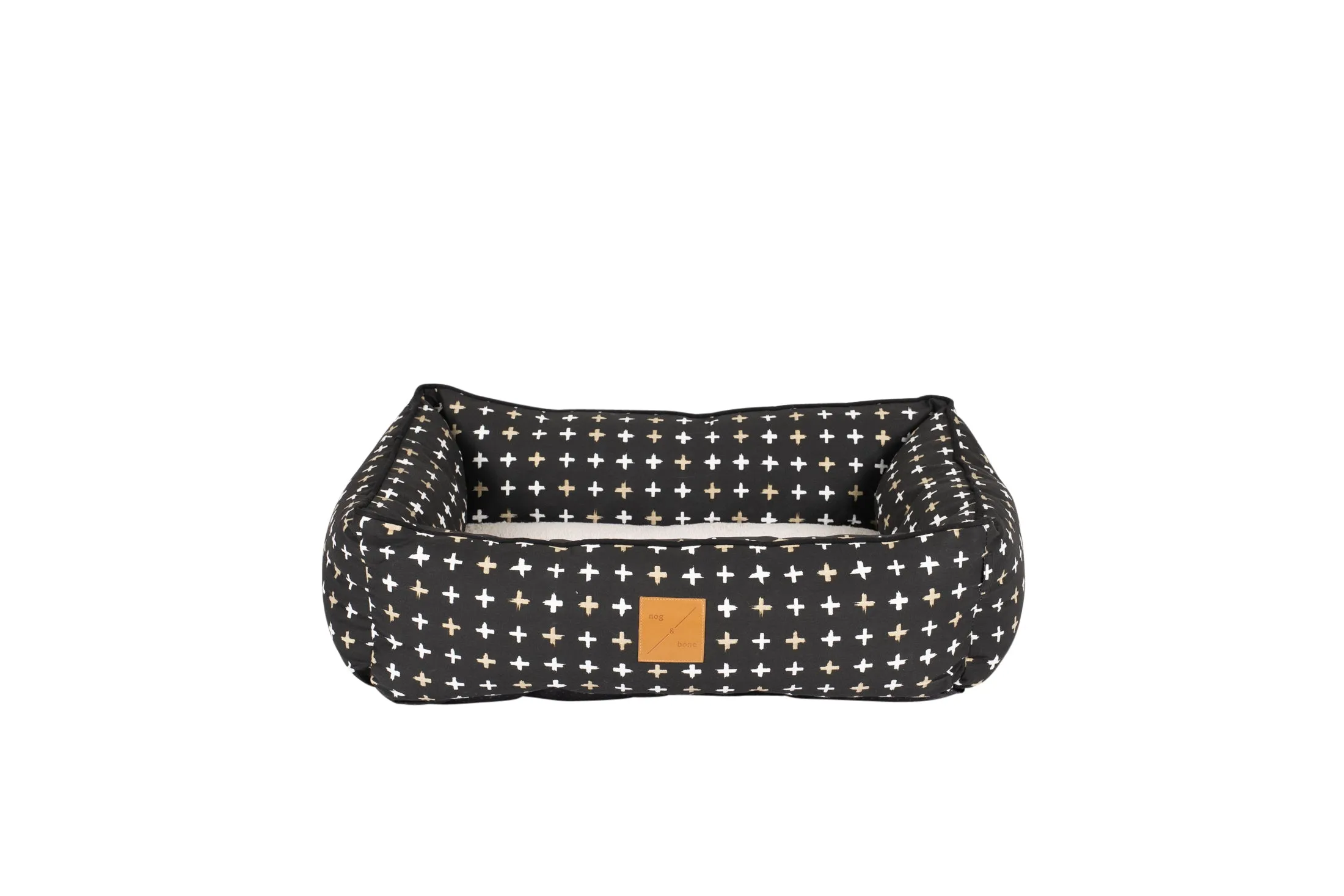 Bolster Dog Bed  - Black Metallic Cross Print