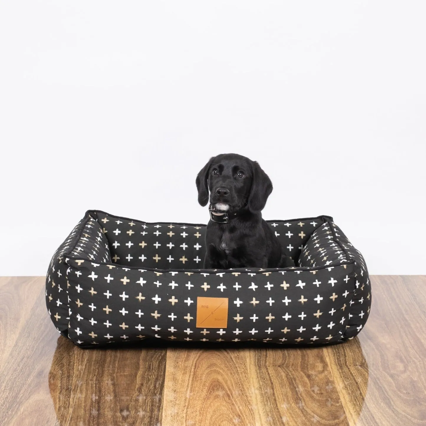 Bolster Dog Bed  - Black Metallic Cross Print