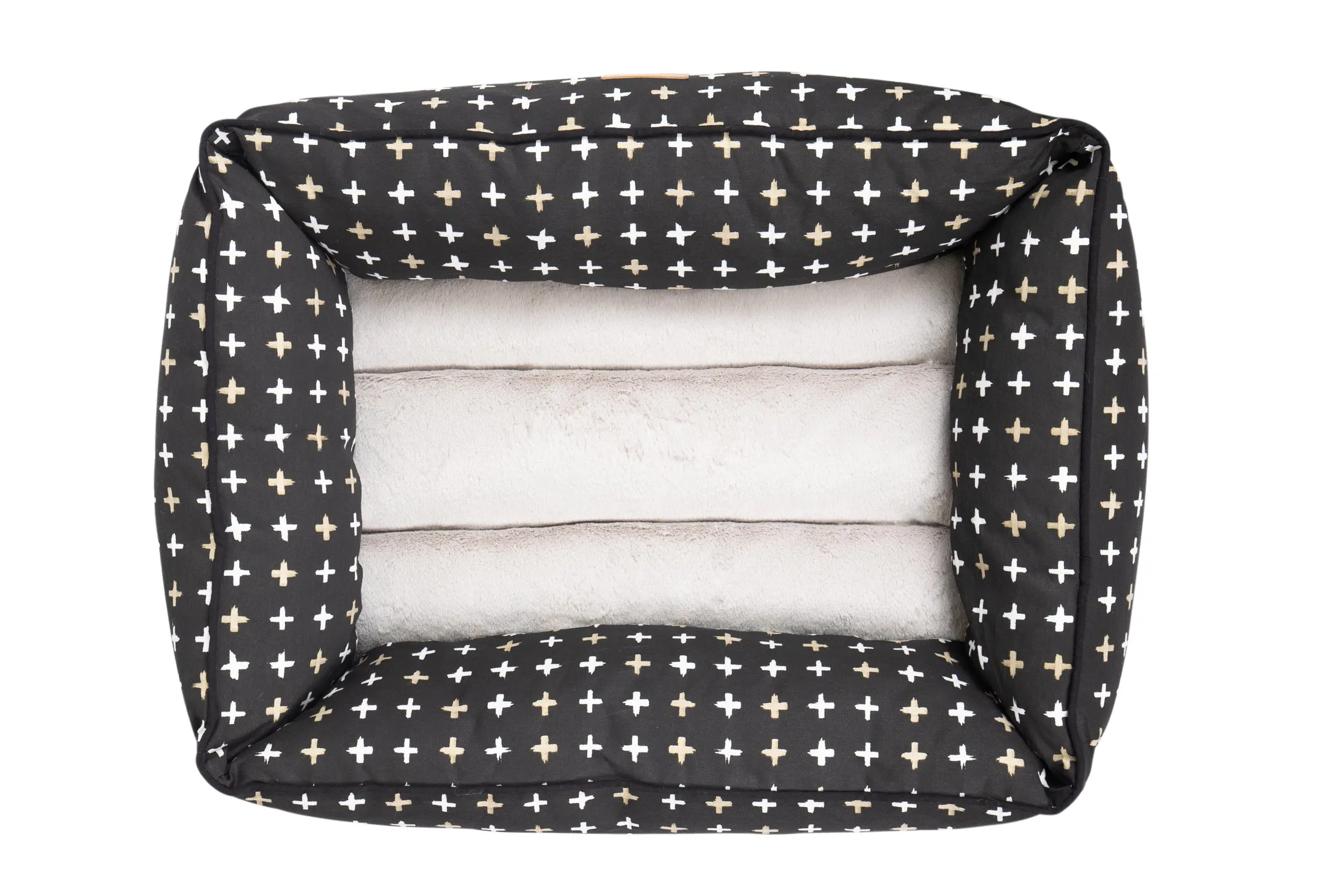 Bolster Dog Bed  - Black Metallic Cross Print