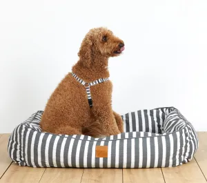 Bolster Dog Bed  - Charcoal Hampton Stripe