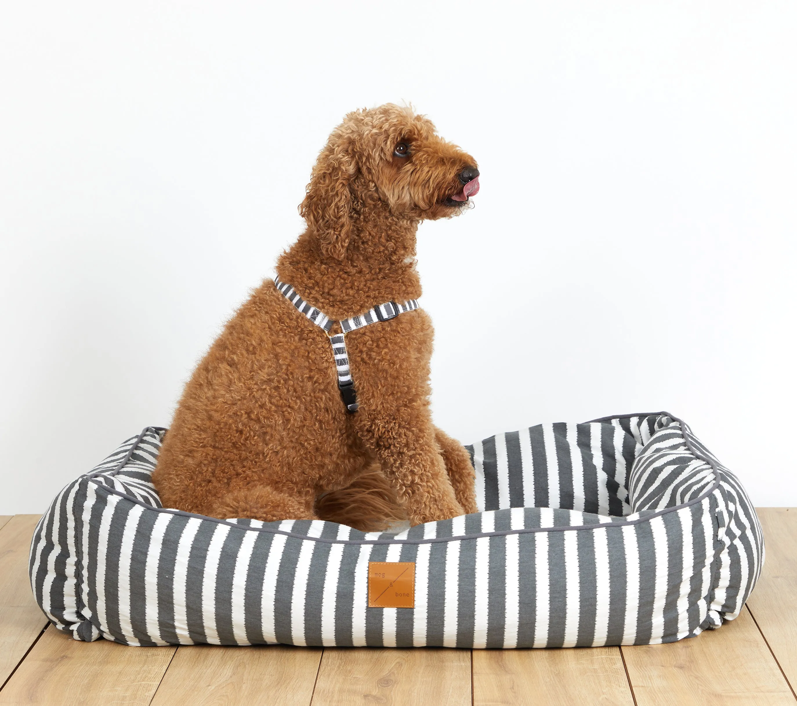 Bolster Dog Bed  - Charcoal Hampton Stripe