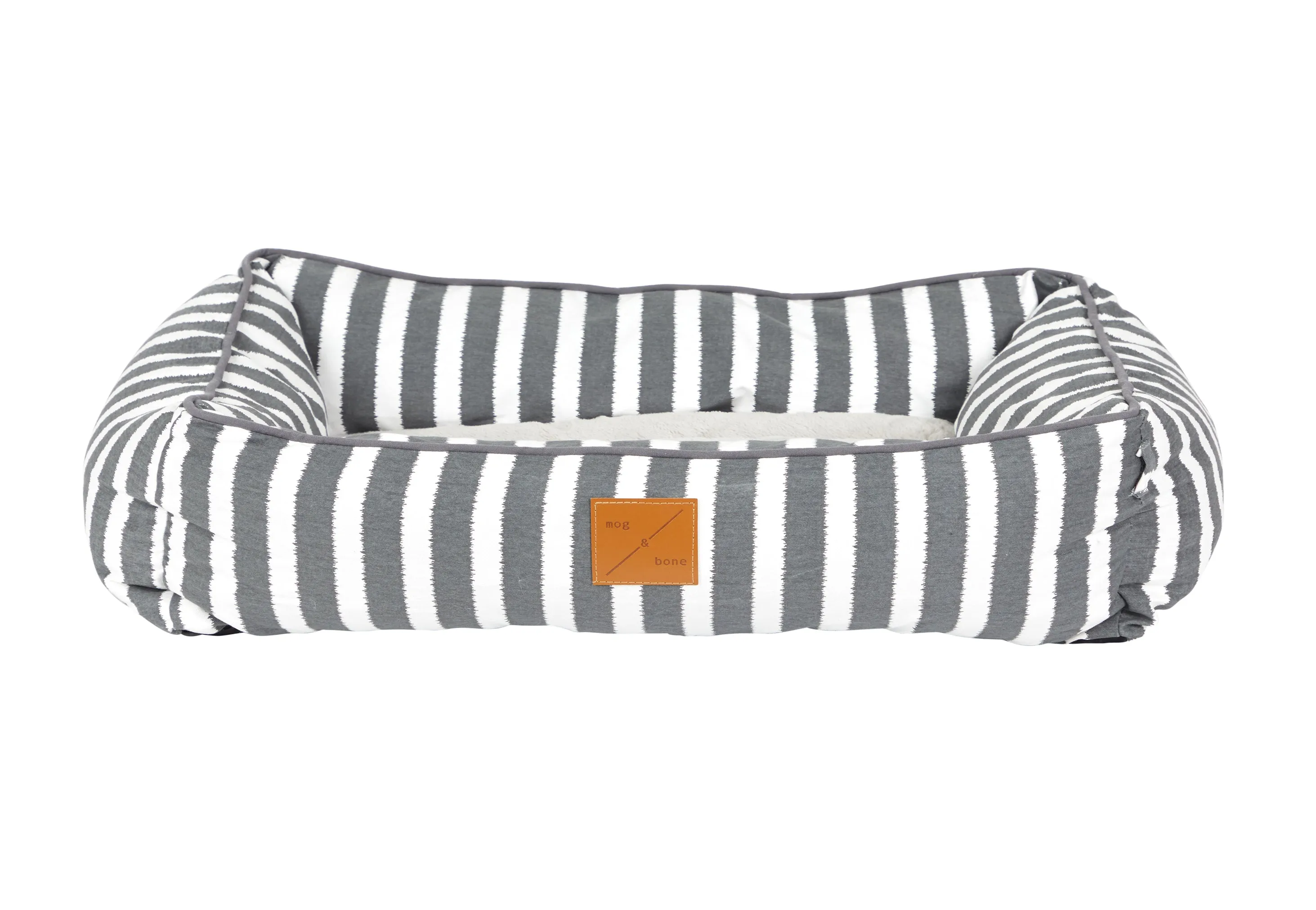 Bolster Dog Bed  - Charcoal Hampton Stripe