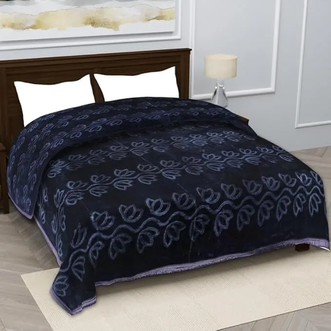 Click Tick Mink Floral Embossed Super Soft Heavy Double Bed Velvet for Winter Blanket Quilt Rajai