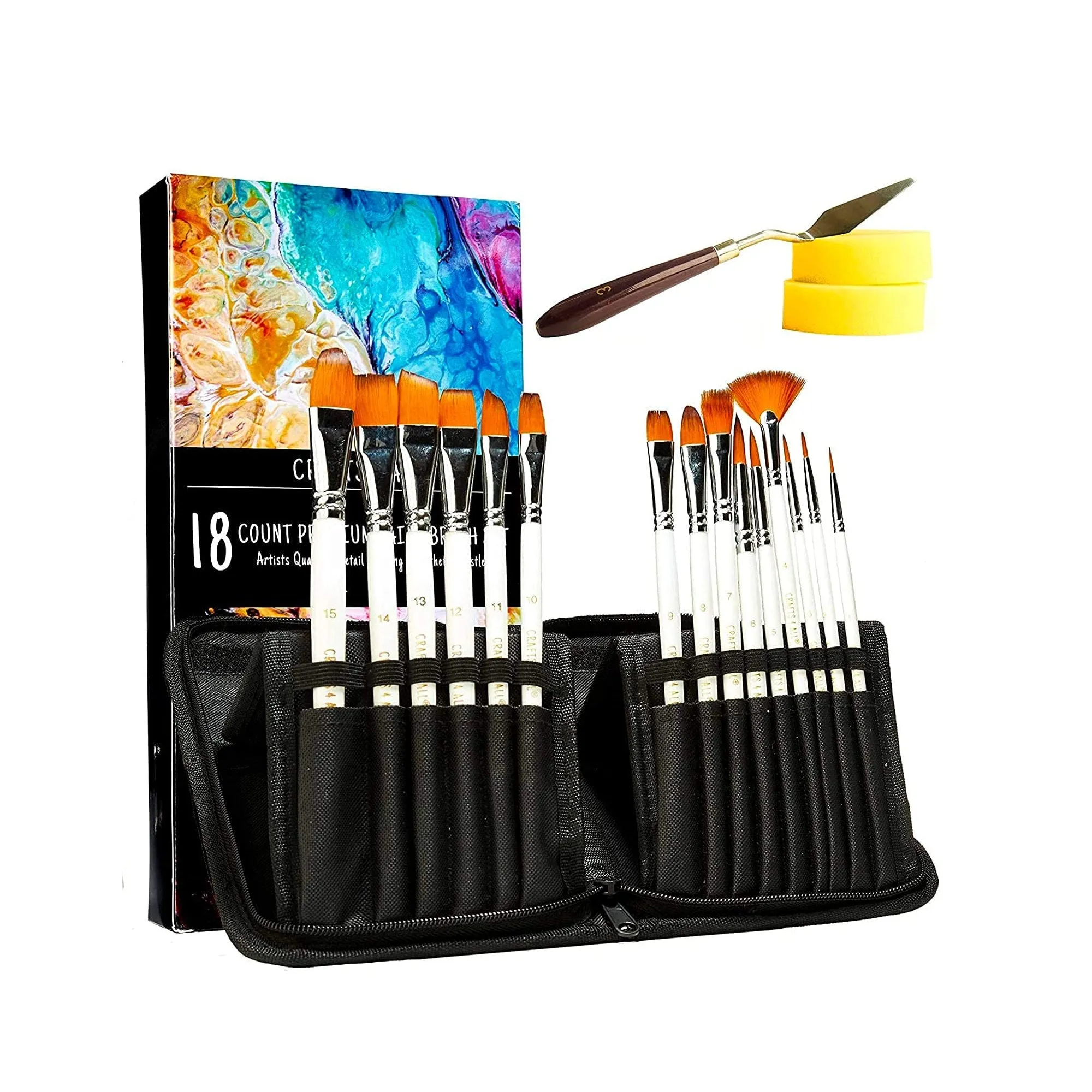 Crafts 4 All Acrylic Paint Brushes | Professional | Wide and Fine Tip | Nylon Hair Artist Paintbrushes