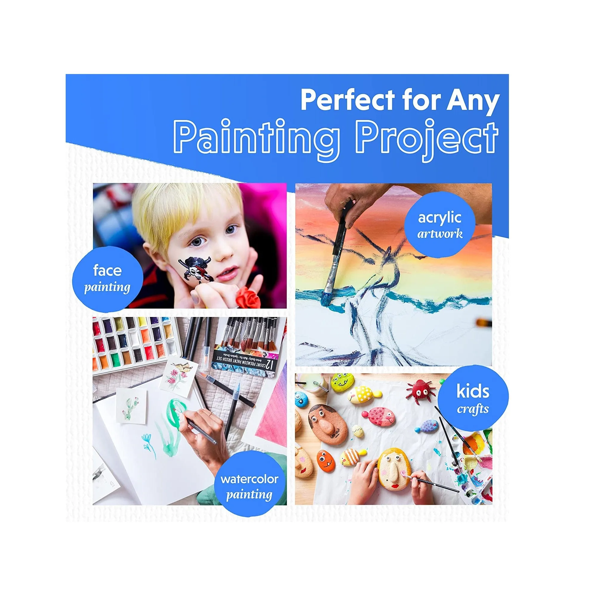 Crafts 4 All Acrylic Paint Brushes | Professional | Wide and Fine Tip | Nylon Hair Artist Paintbrushes