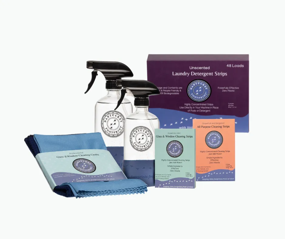 Deluxe Home and Unscented Laundry Bundle: Laundry Detergent, Window Cleaning Strips, All Purpose Cleaning Strips, Glass & Window Cleaning Cloths, & Glass Spray Bottles