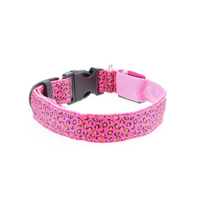 Dogstory Adjustable New Style Leopard Glow Cat Dog Collar Nylon Dog Harness Night Safe Flashing Pet Collars Fashion Accessories