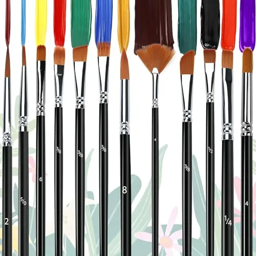 Eclet Craft Painting Brushes Set of 12 Professional Round Pointed Tip Nylon Hair Artist Acrylic Paint Brush for Acrylic/Watercolor/Oil Painting(I)