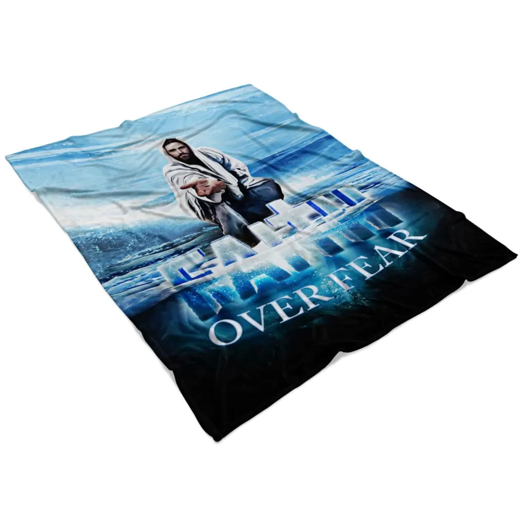 Faith Over Fear Jesus Hands Reaching Out Fleece Blanket - Christian Blanket - Bible Verse Blanket