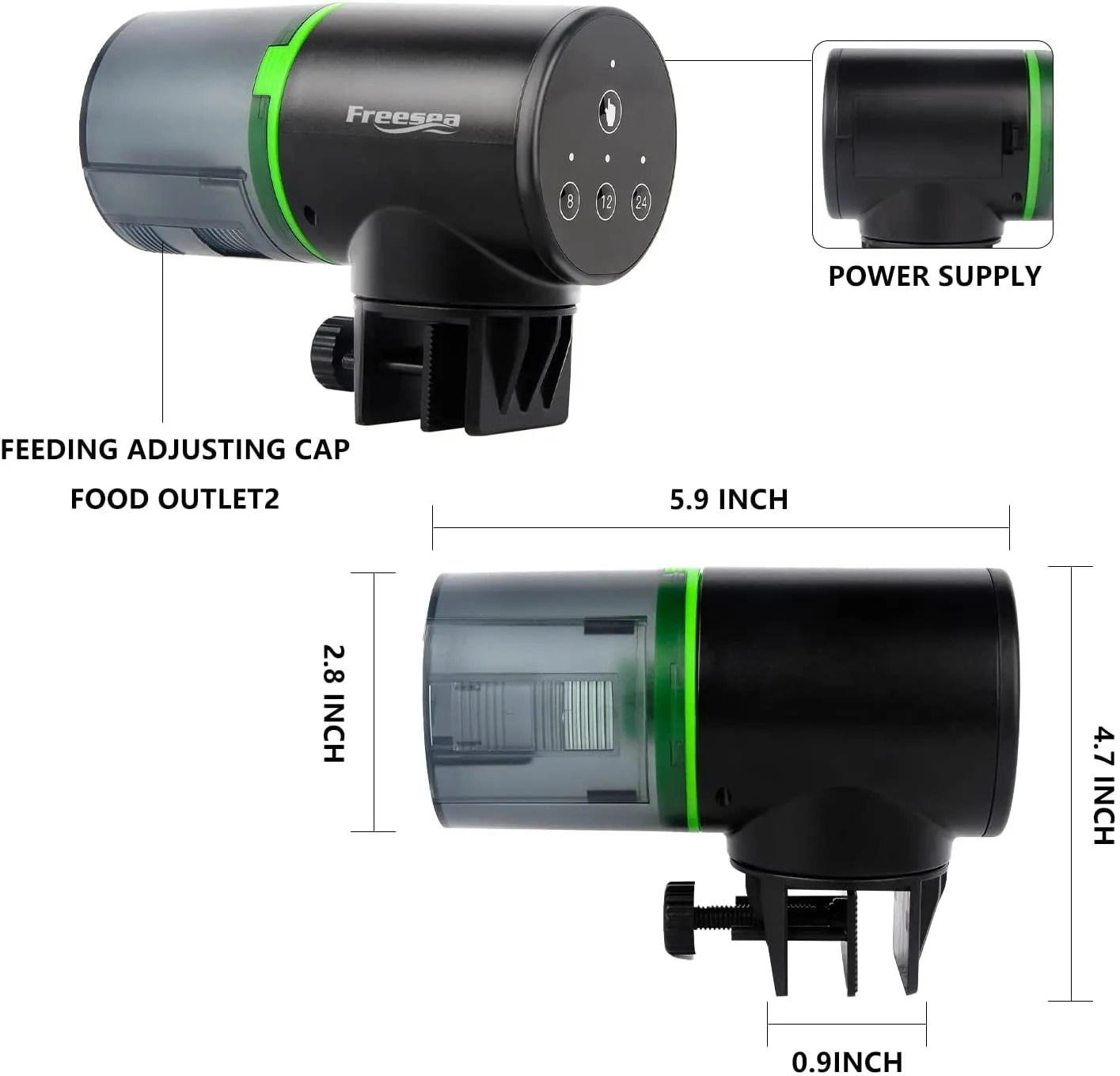 FREESEA Aquarium Automatic Fish Feeder: Vacation Timer Feeder for Fish Tank Electric Adjustable Auto Fish Food Dispenser 0.05 Gal & Two Fixed Methods