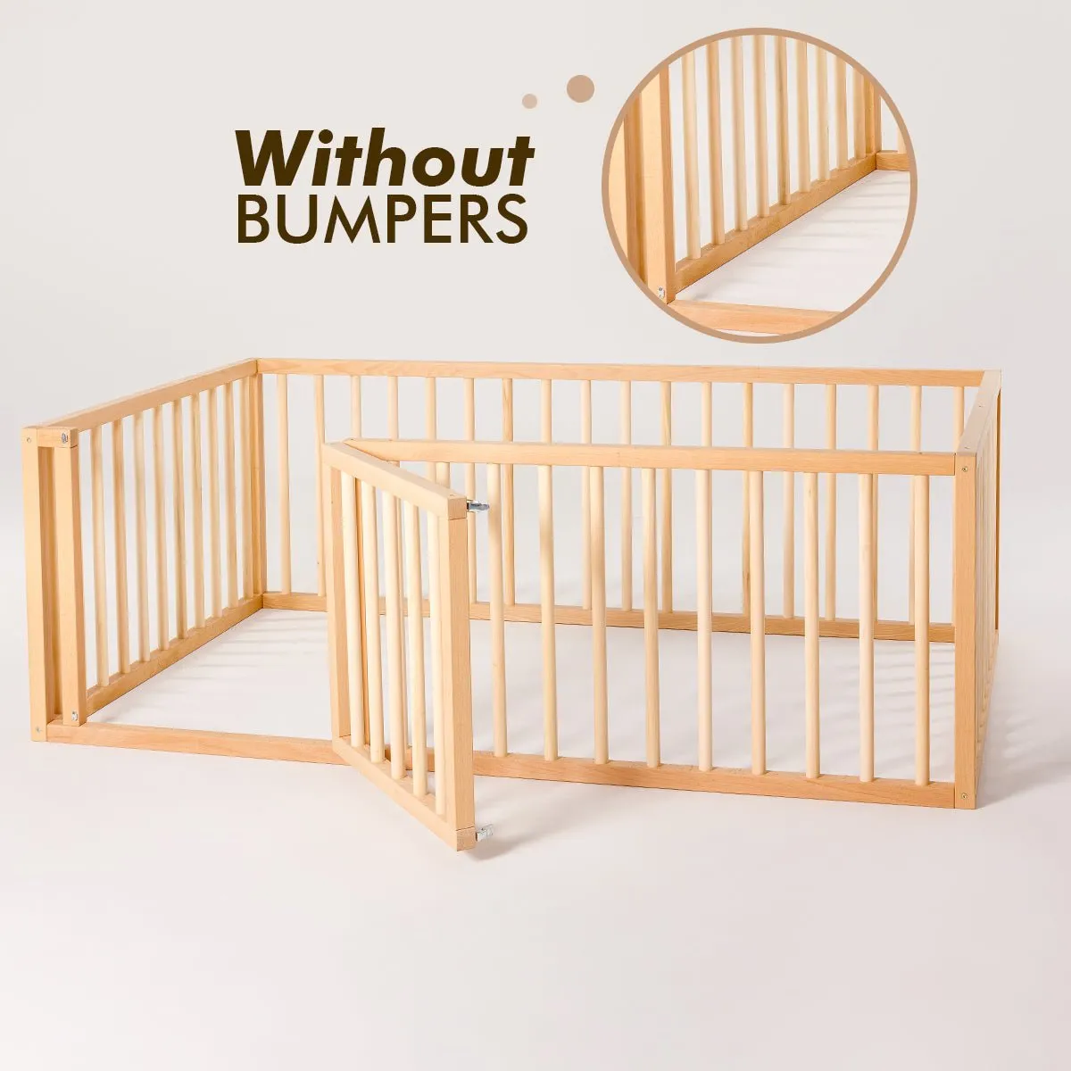 Full Montessori Floor Bed Frame for Toddlers with Fence (75*54 inch)