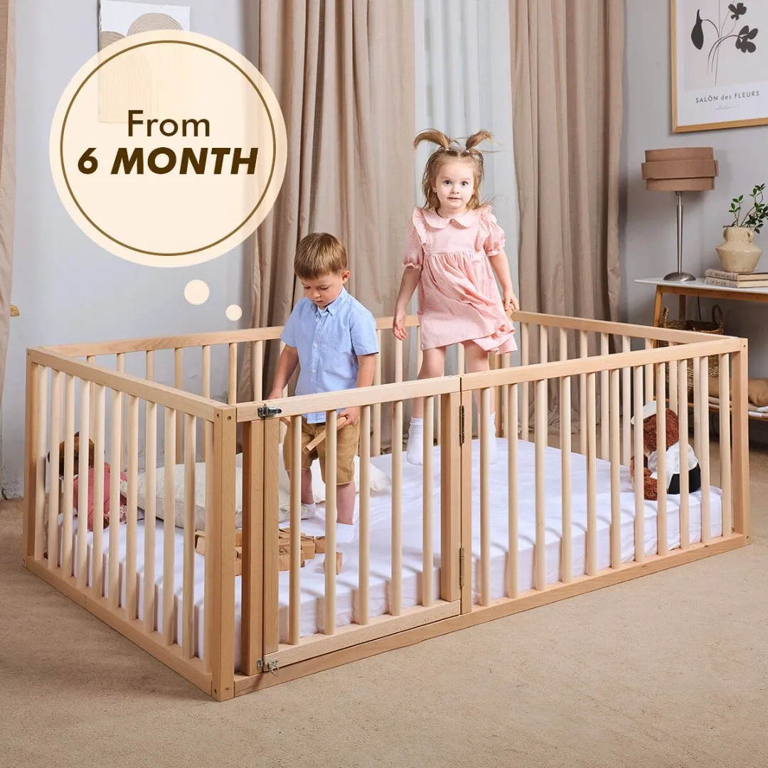 Full Montessori Floor Bed Frame for Toddlers with Fence (75*54 inch)