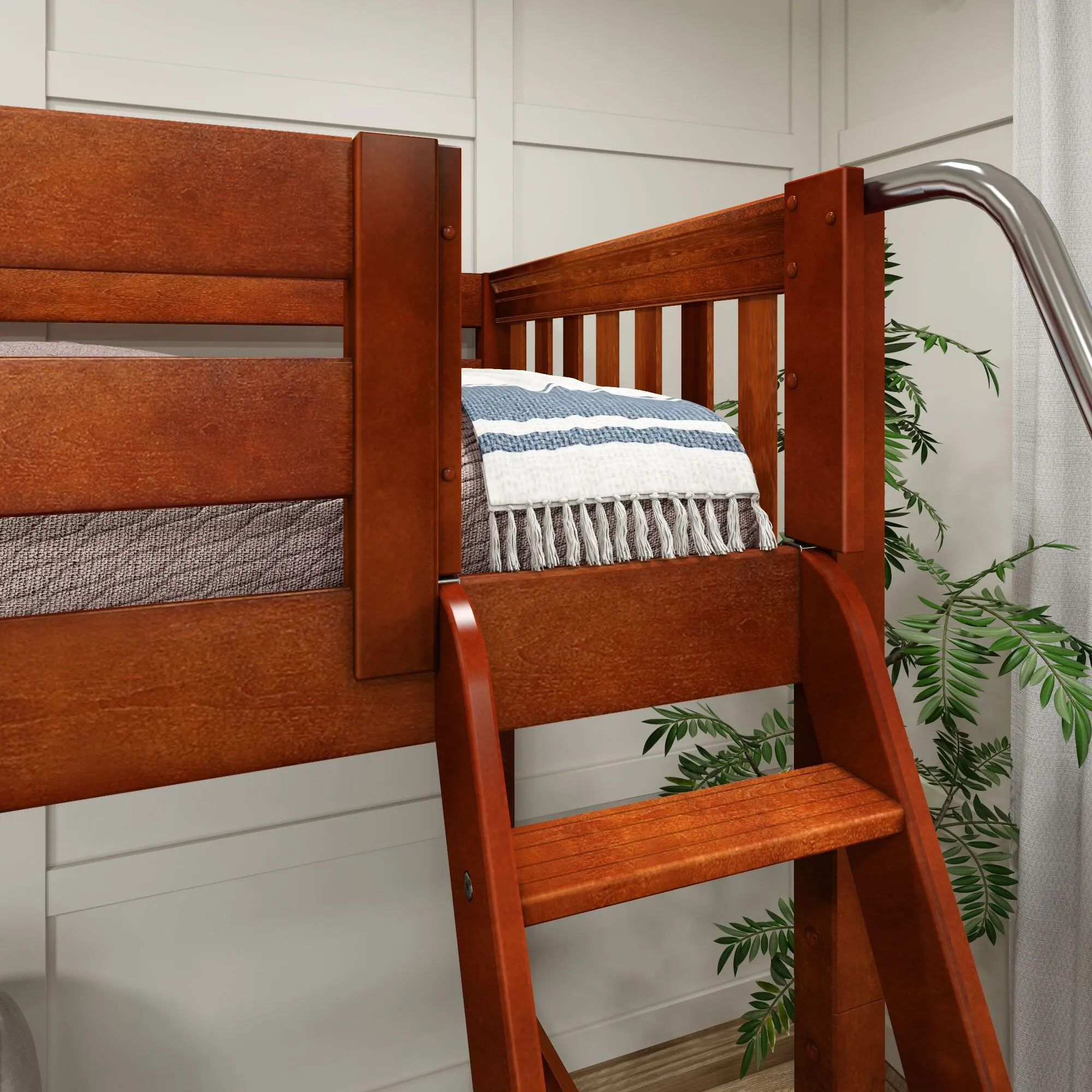 Full   Twin High Corner Loft Bunk with Angled Ladder and Stairs