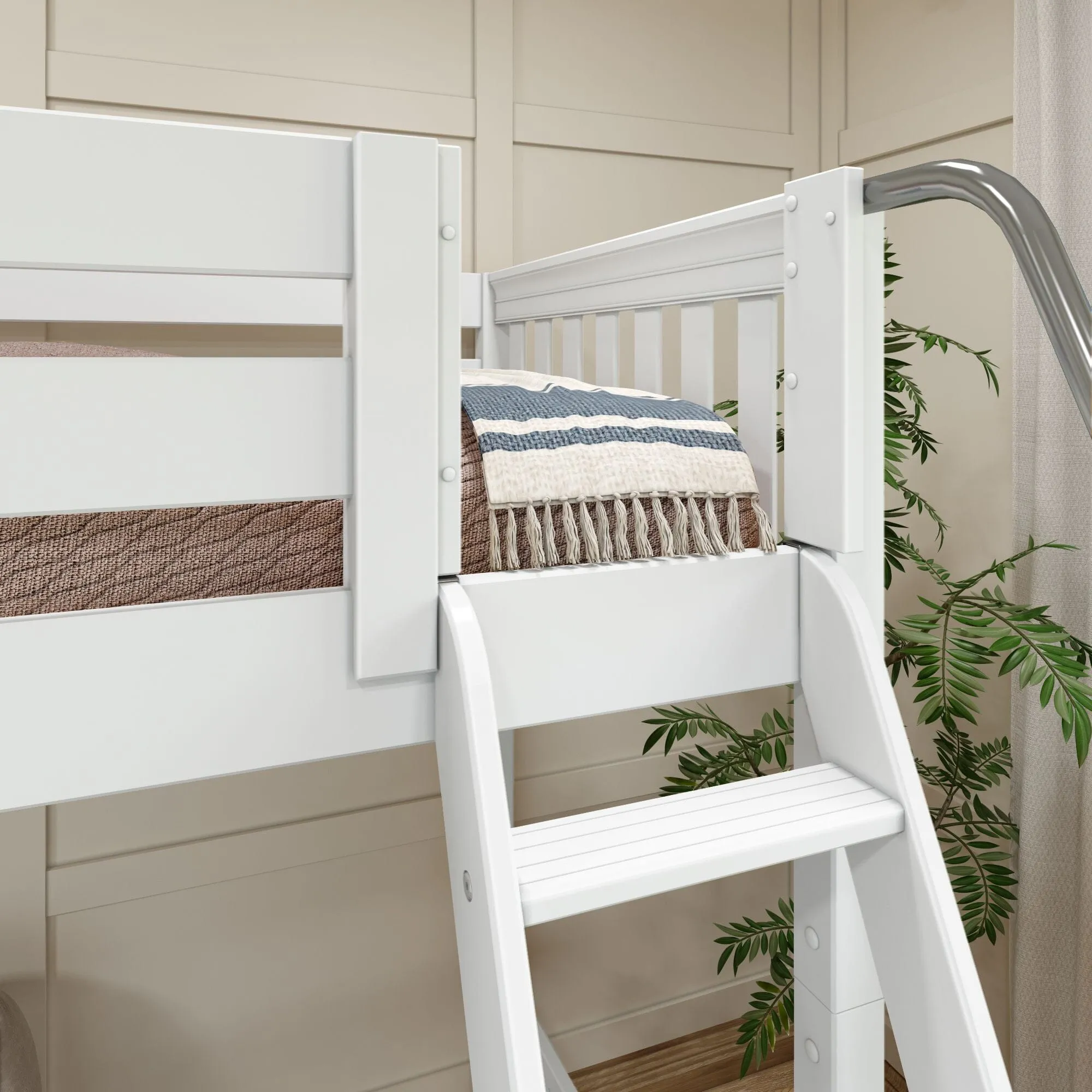 Full   Twin High Corner Loft Bunk with Angled Ladder and Stairs