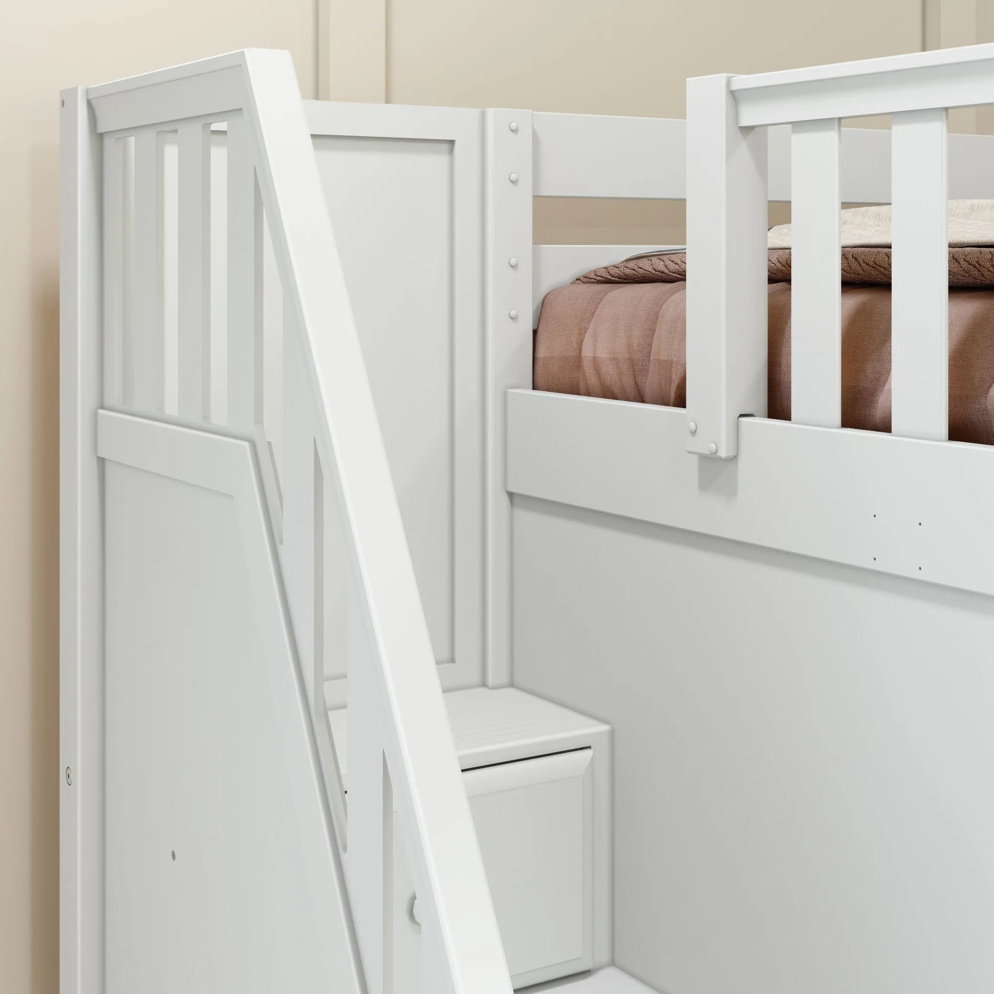 Full   Twin High Corner Loft Bunk with Angled Ladder and Stairs