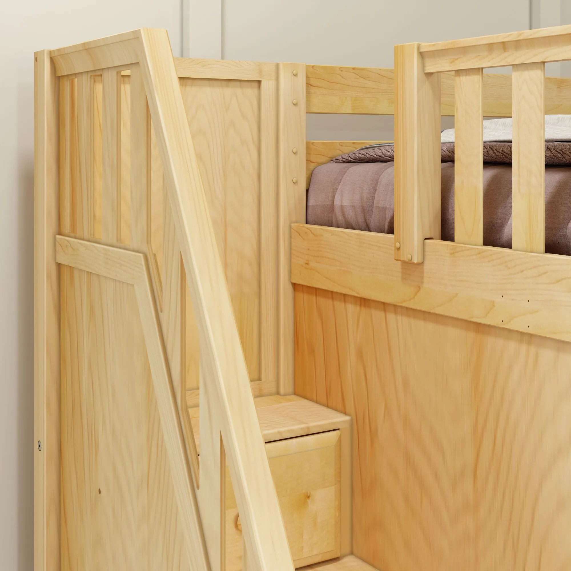 Full   Twin High Corner Loft Bunk with Angled Ladder and Stairs