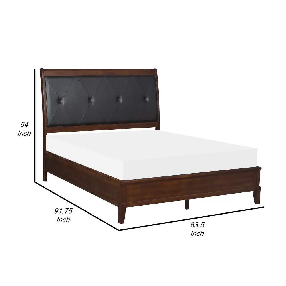 Hadly Classic Queen Sleigh Bed, Button Tufted Headboard, Black Faux Leather By Casagear Home