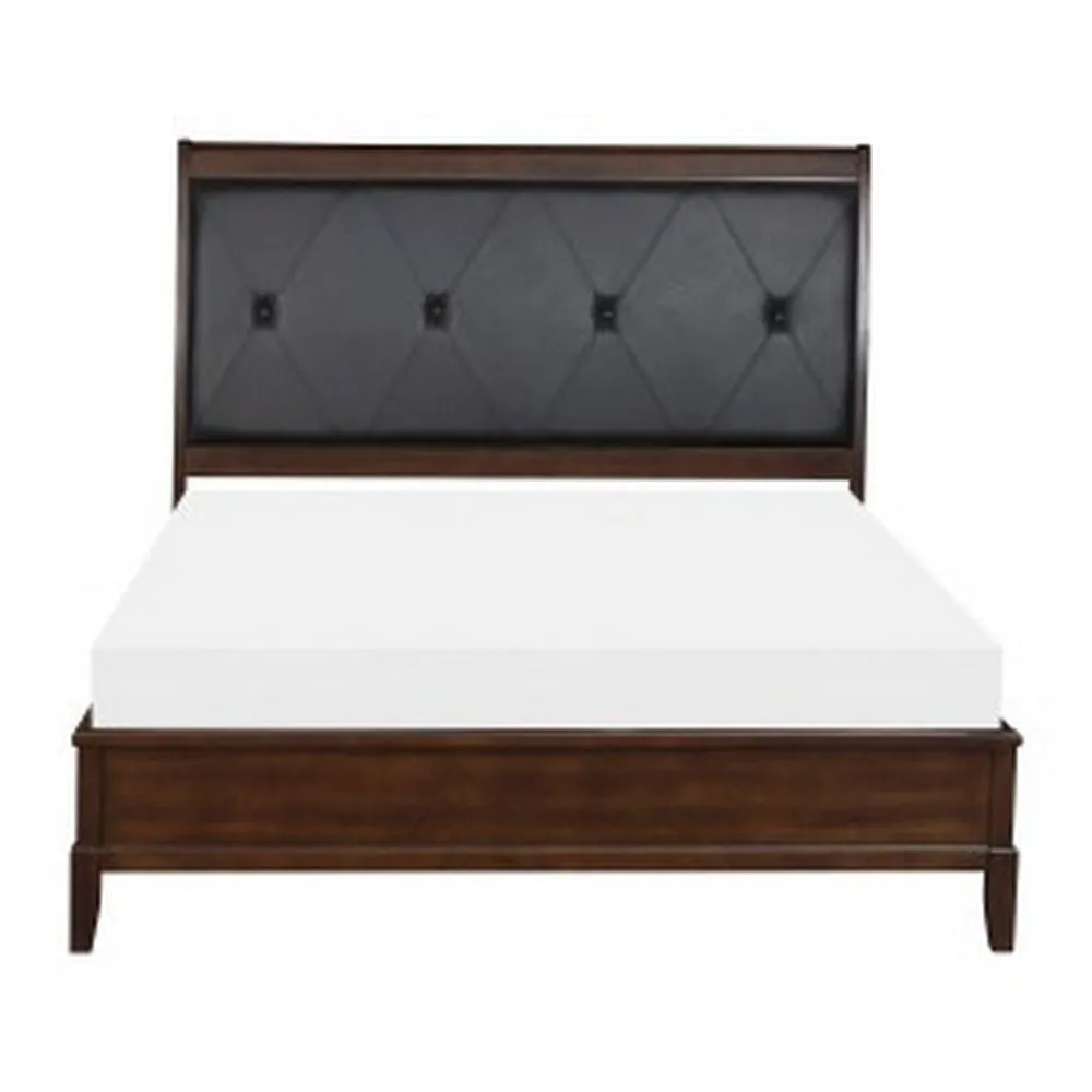 Hadly Classic Queen Sleigh Bed, Button Tufted Headboard, Black Faux Leather By Casagear Home