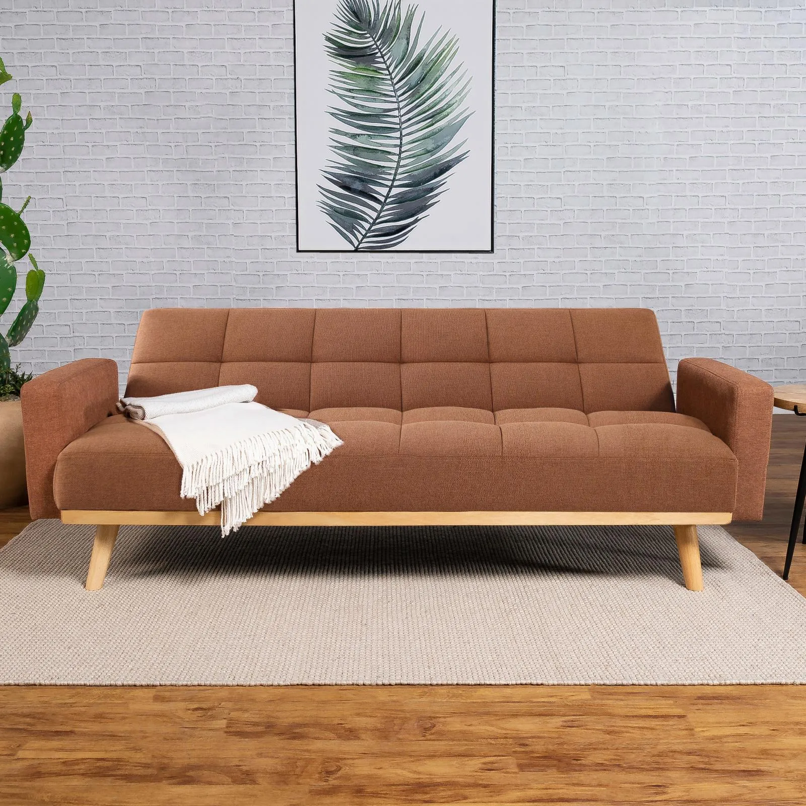 Kourtney Upholstered Track Arms Covertible Sofa Bed Terracotta