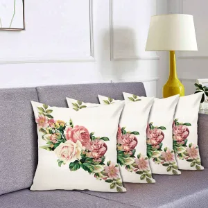 Kuber Industries Flower Print Soft Decorative Square Cushion Cover, Cushion Case for Sofa Couch Bed 16x16 Inch- Pack of 5 (White)