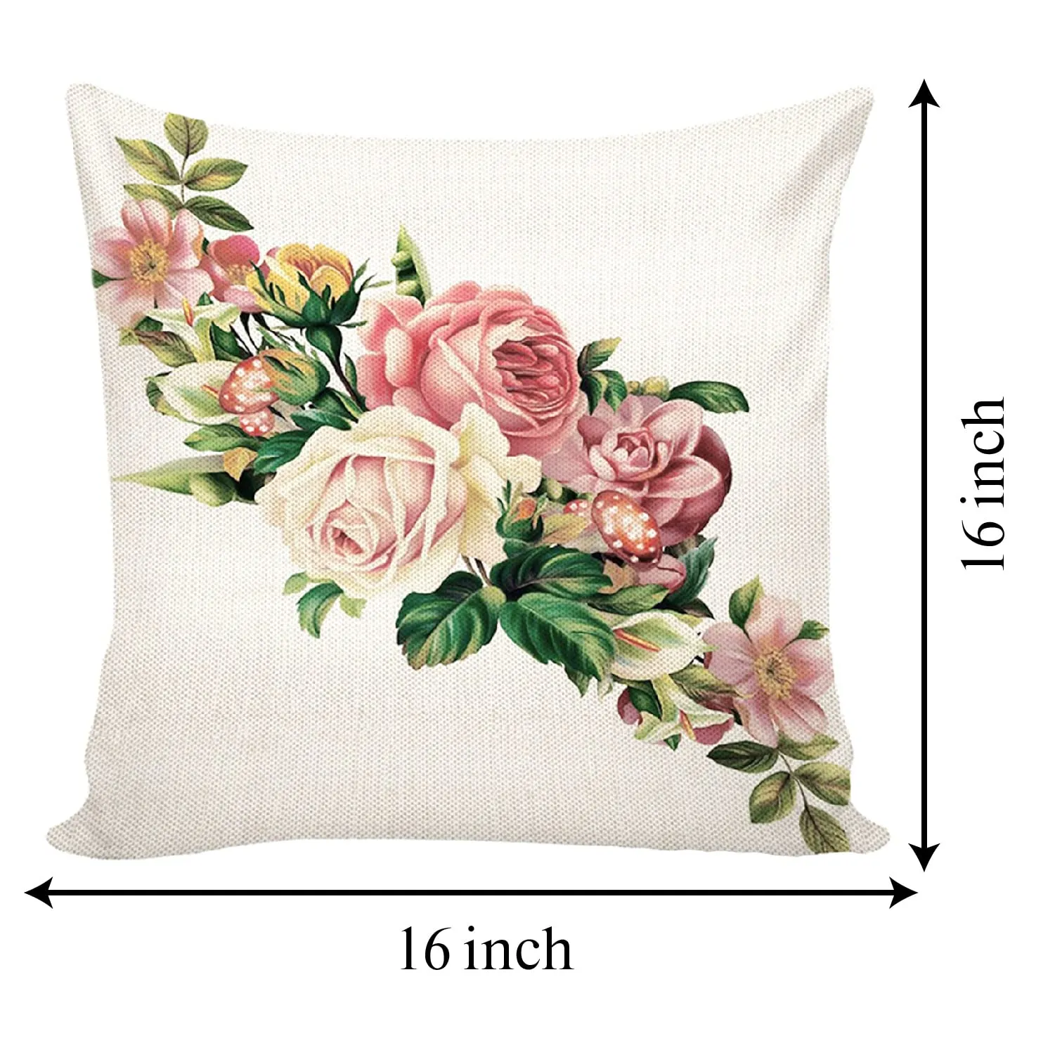 Kuber Industries Flower Print Soft Decorative Square Cushion Cover, Cushion Case for Sofa Couch Bed 16x16 Inch- Pack of 5 (White)