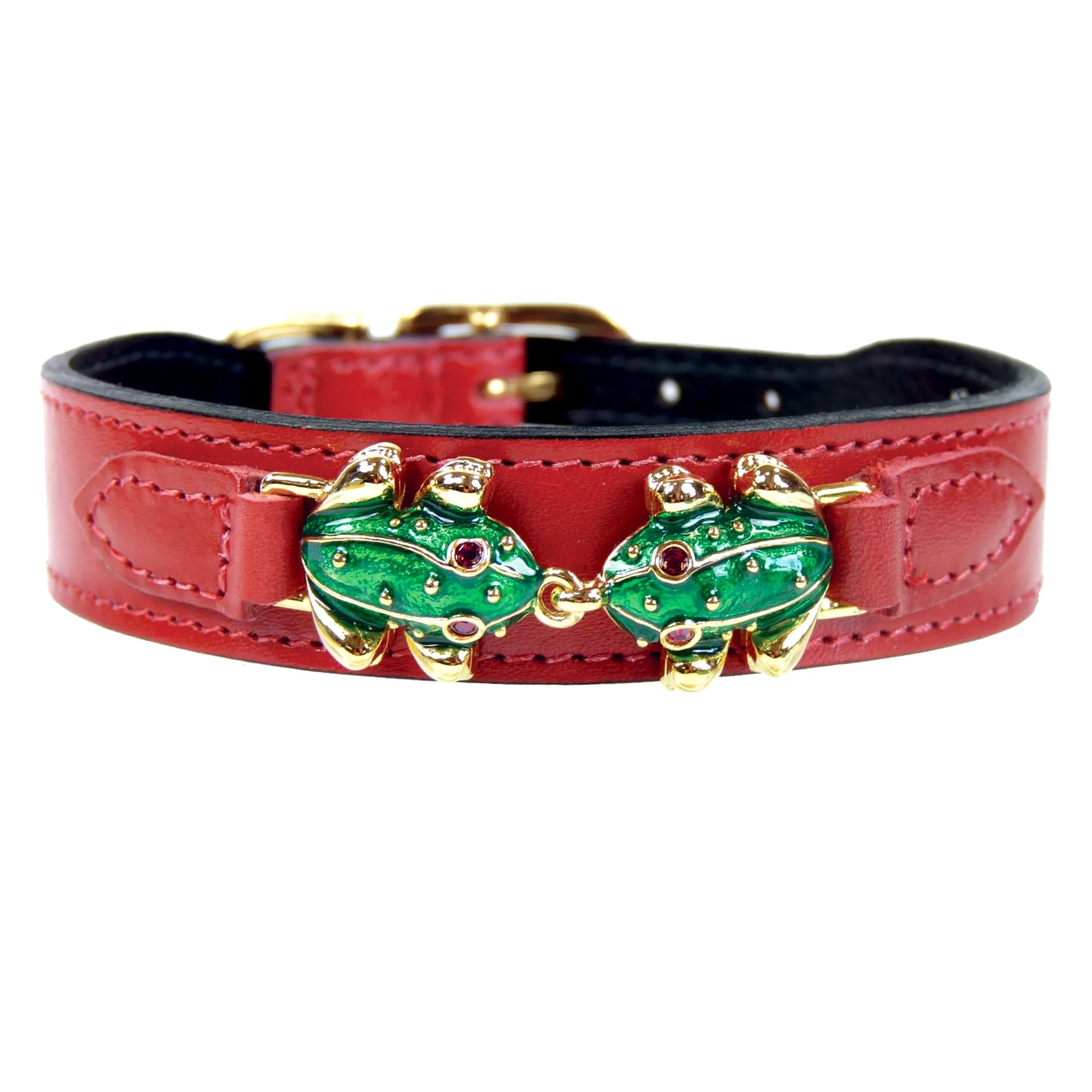 Leap Frog Dog Collar in Ferrari Red & Gold