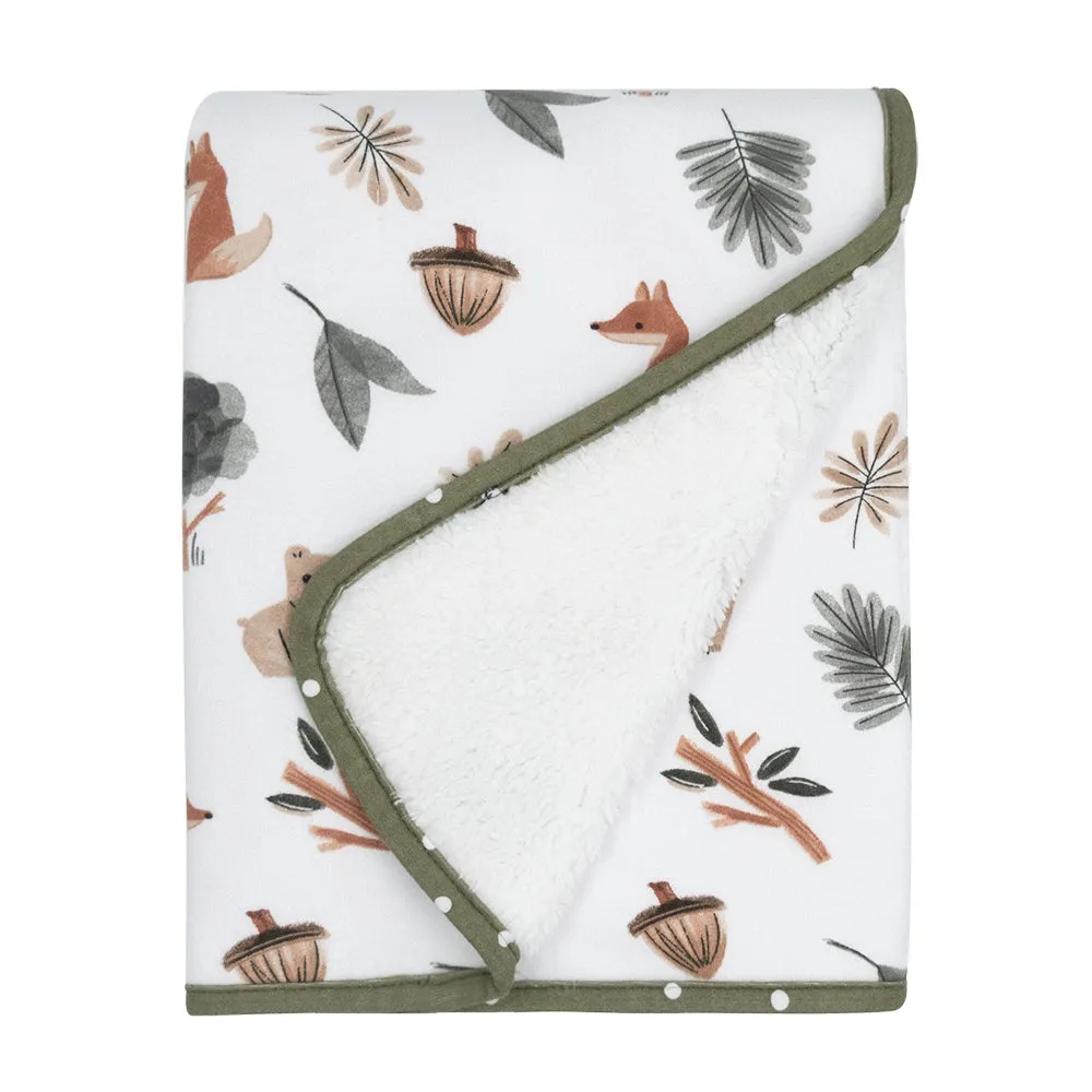 Living Textiles Jersey/Sherpa Pram Blanket - Forest retreat (pre order October)