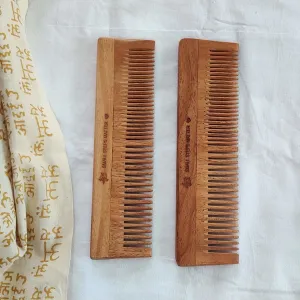 Neem Wood Comb - Wide and Narrow Spaced Teeth - Detangling & Styling - Pack of 2