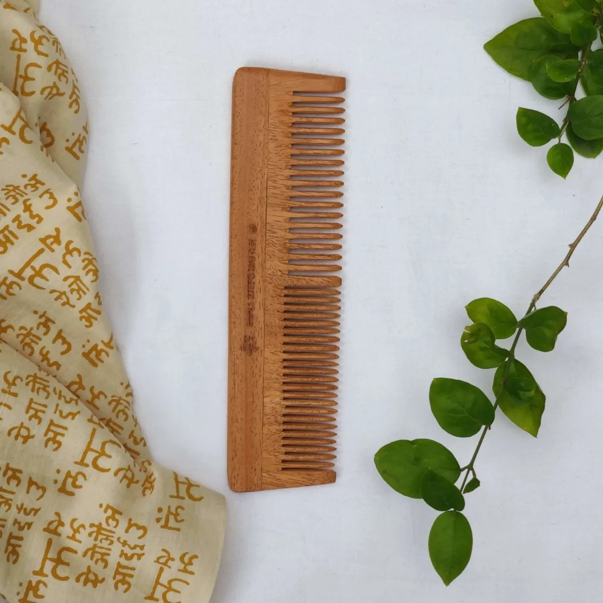 Neem Wood Comb - Wide and Narrow Spaced Teeth - Detangling & Styling - Pack of 2