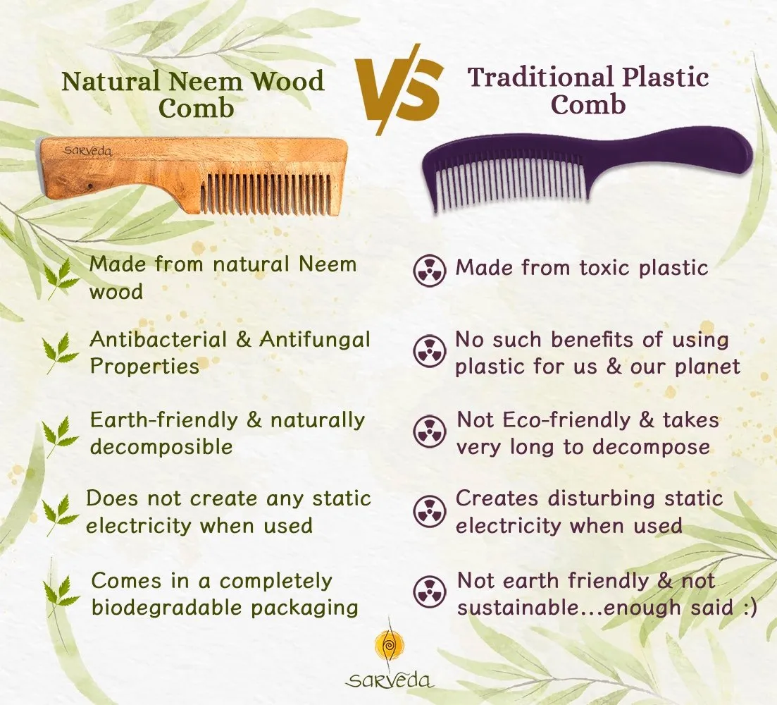 Neem Wood Comb with Anti-fungal & Anti-bacterial Properties for Healthy Hair and Scalp