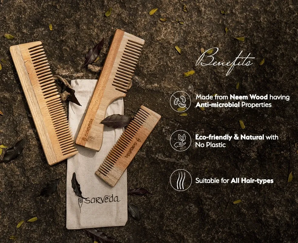 Neem Wood Comb with Anti-fungal & Anti-bacterial Properties for Healthy Hair and Scalp