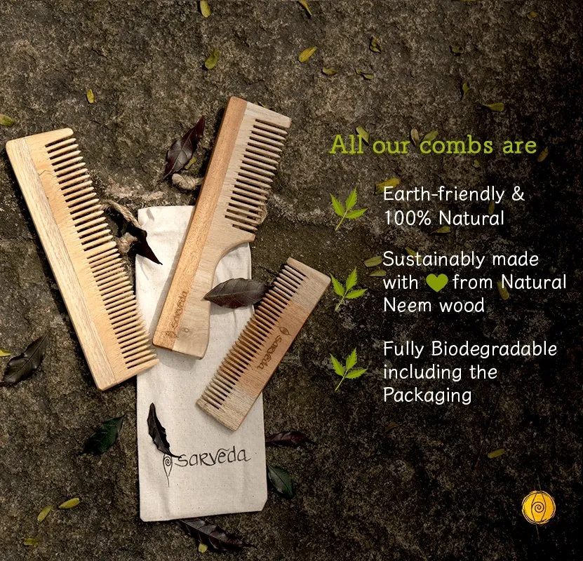 Neem Wood Comb with Anti-fungal & Anti-bacterial Properties for Healthy Hair and Scalp