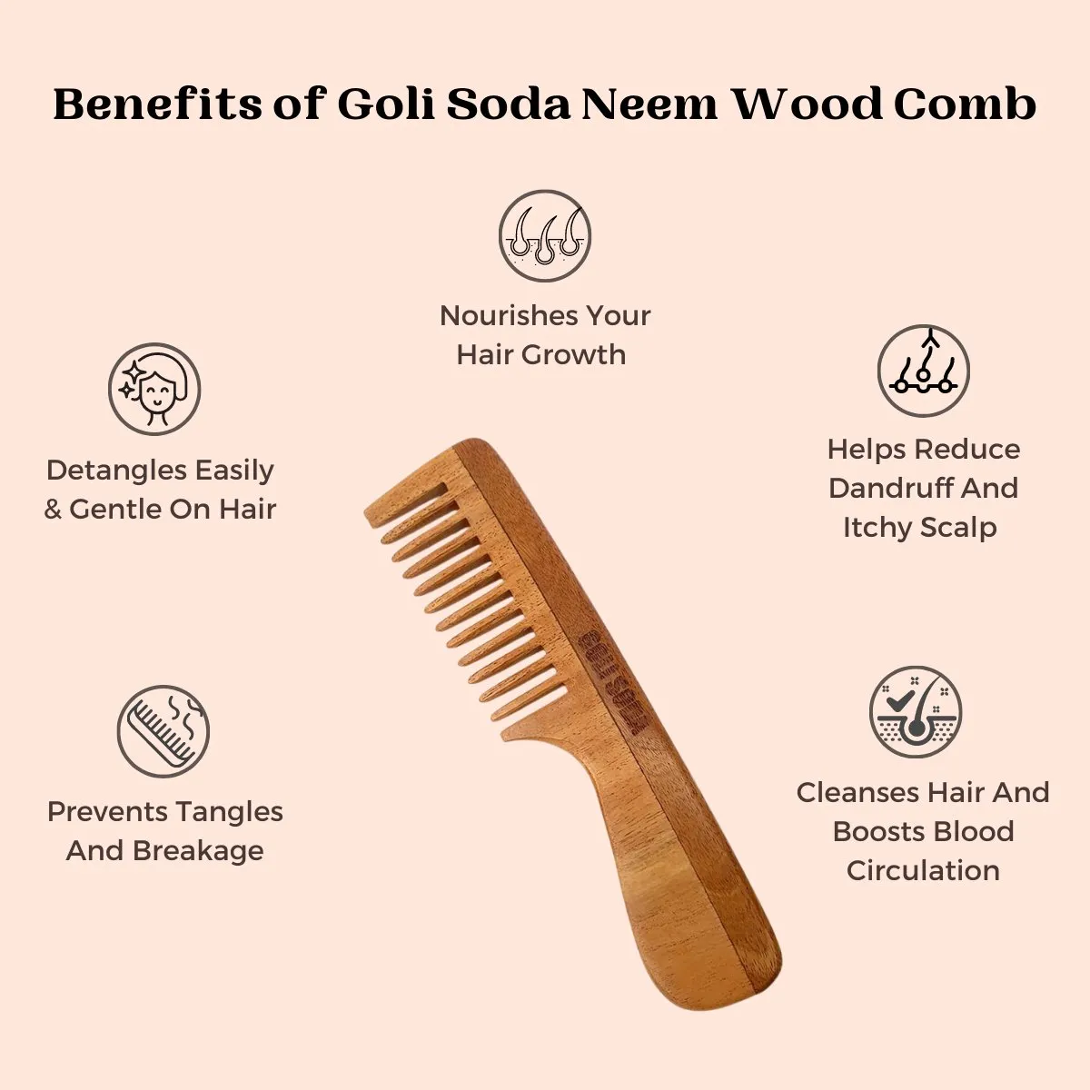 Neem Wood Combs - Wide Tooth with Handle & Double Tooth