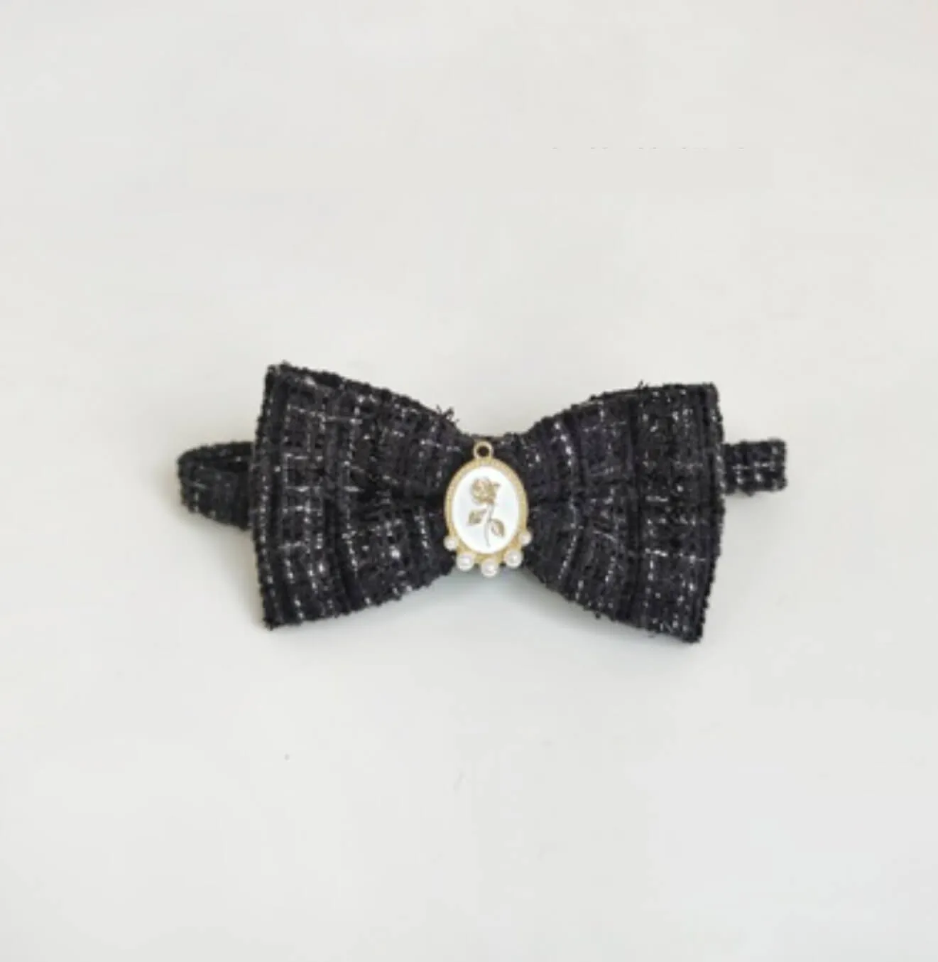 Pet Braided Plaid Collar Adjustable Breakaway with Vintage Pearl Bow Tie for Cats under 10kg