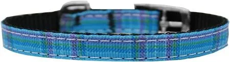 Plaid Nylon Dog Collar with classic buckle 3-8" Blue Size 8