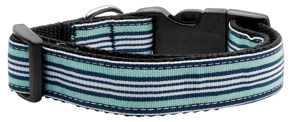 Preppy Stripes Nylon Ribbon Collars Light Blue-White XS