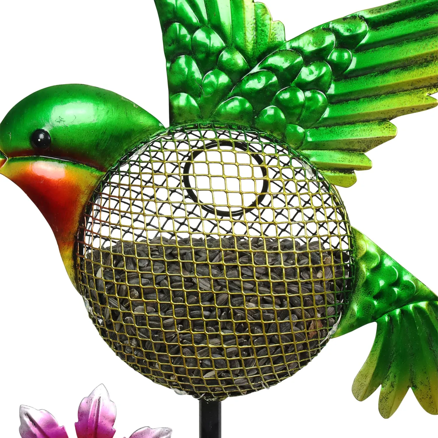 Solar Hand Painted Hummingbird Metal Mesh Pellet Bird Feeder Garden Stake, 12.5 by 36 Inches