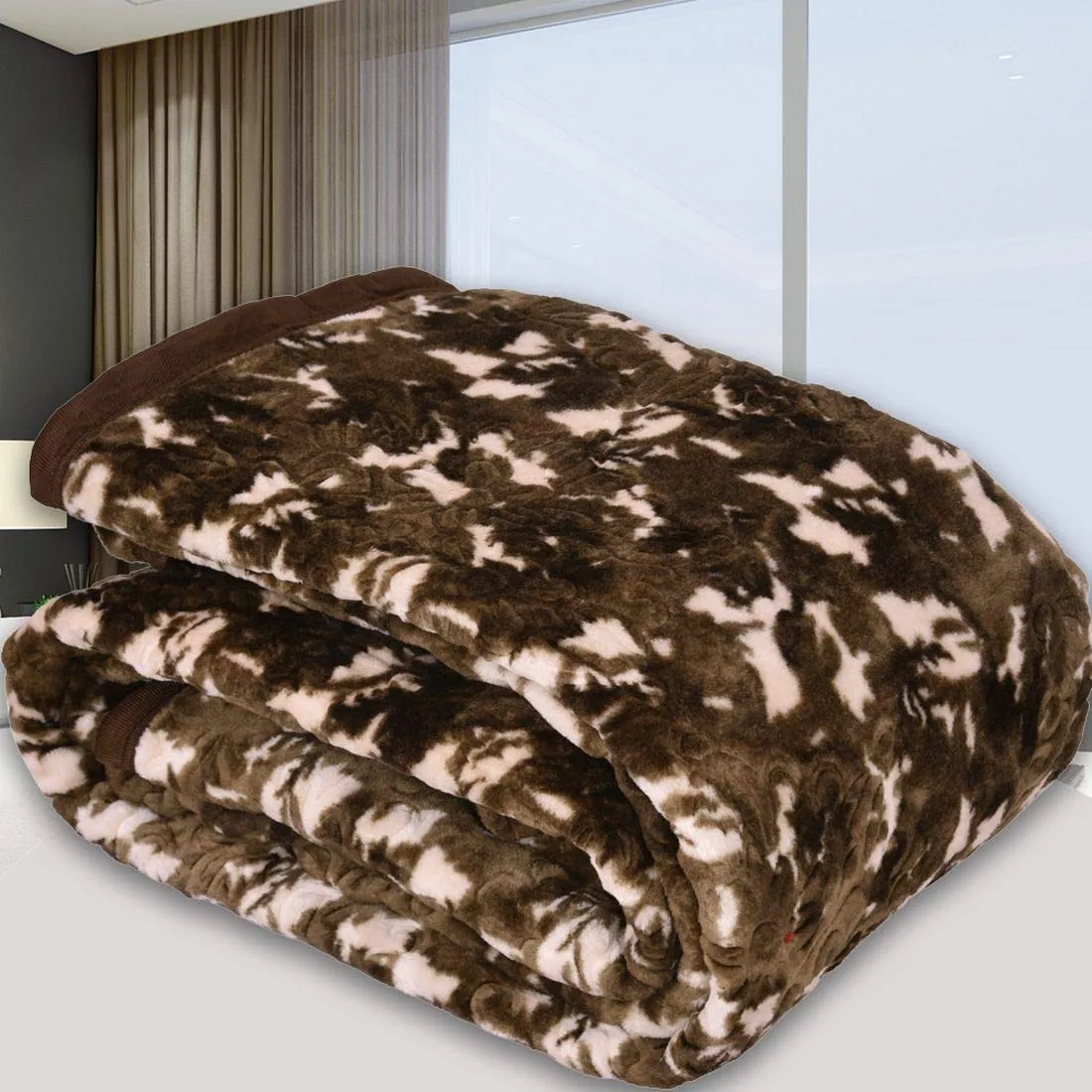 Spangle Microfiber Printed Floral Self Warm Soft Luxurious 480 TC Mink Single Bed Blanket (Green/Olive, Single)