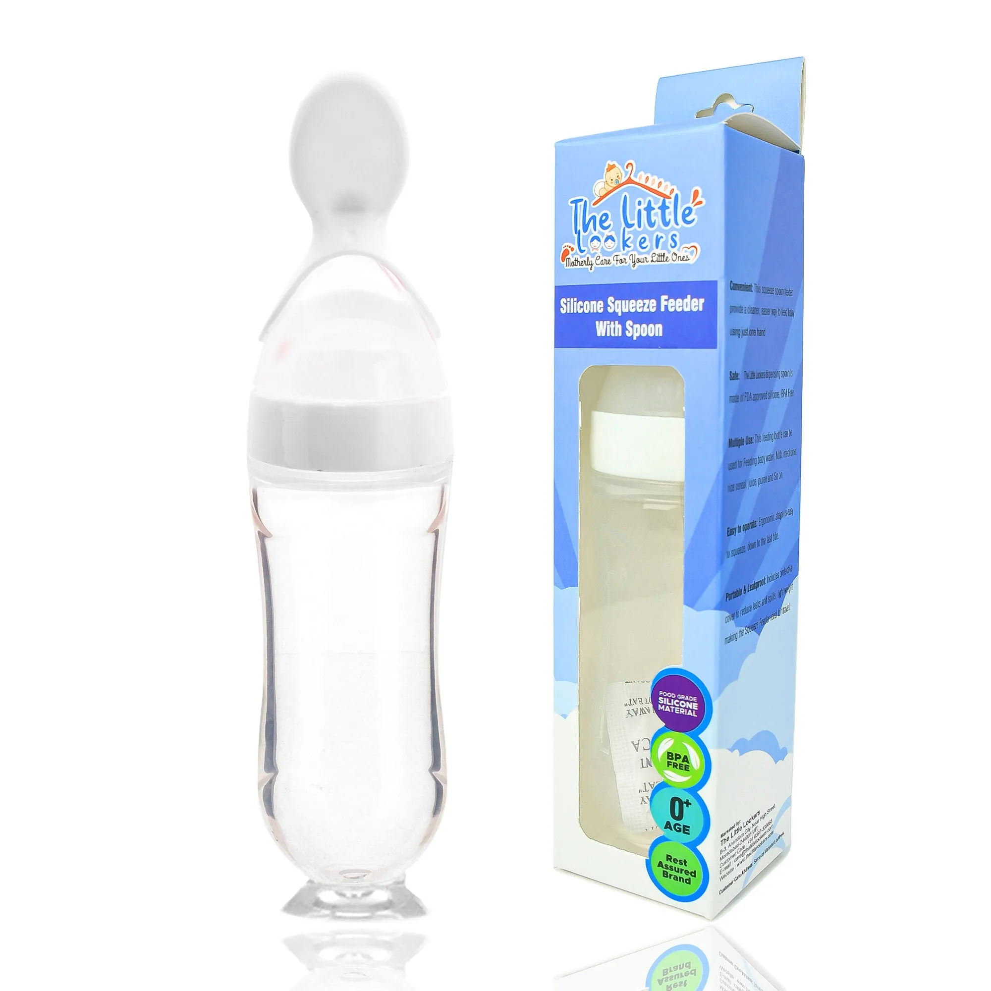 THE LITTLE LOOKERS Infant Baby Squeezy Food Grade Silicone Bottle Feeder with Soft Silicon Baby Feeding Used for Semi Solid |Spoon Feeder| Cerelac Feeder| Rice Paste Milk Food Feeder (90ml, Blue)