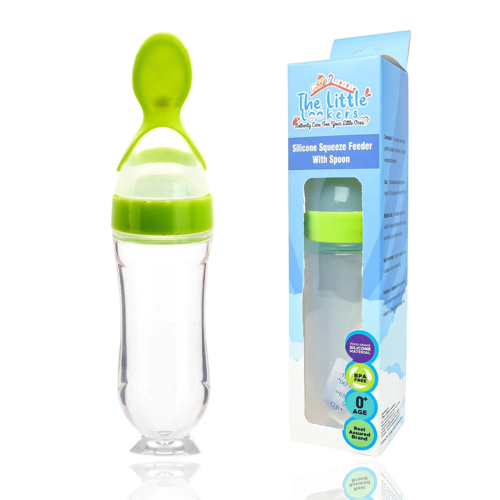 THE LITTLE LOOKERS Infant Baby Squeezy Food Grade Silicone Bottle Feeder with Soft Silicon Baby Feeding Used for Semi Solid |Spoon Feeder| Cerelac Feeder| Rice Paste Milk Food Feeder (90ml, Blue)