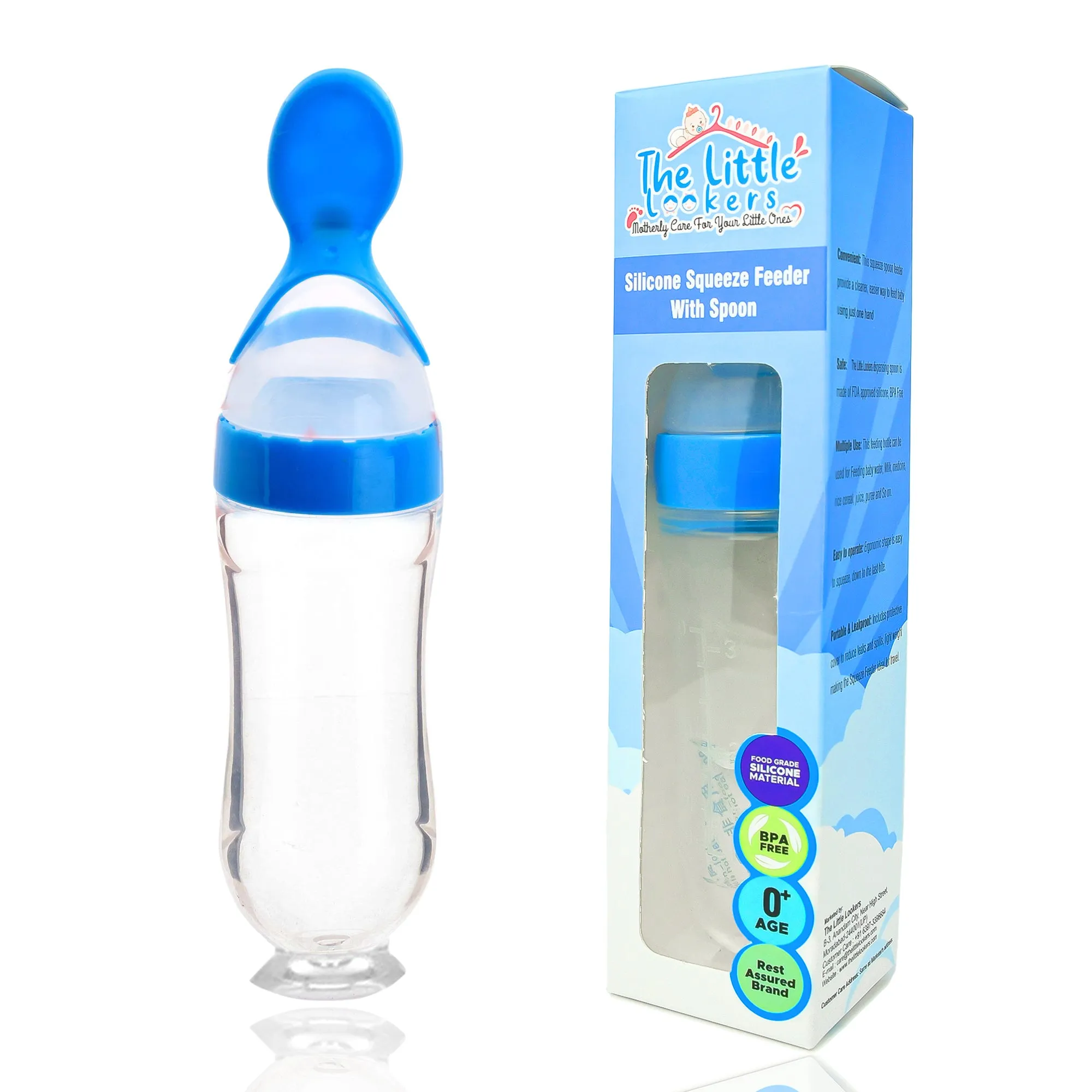 THE LITTLE LOOKERS Infant Baby Squeezy Food Grade Silicone Bottle Feeder with Soft Silicon Baby Feeding Used for Semi Solid |Spoon Feeder| Cerelac Feeder| Rice Paste Milk Food Feeder (90ml, Blue)