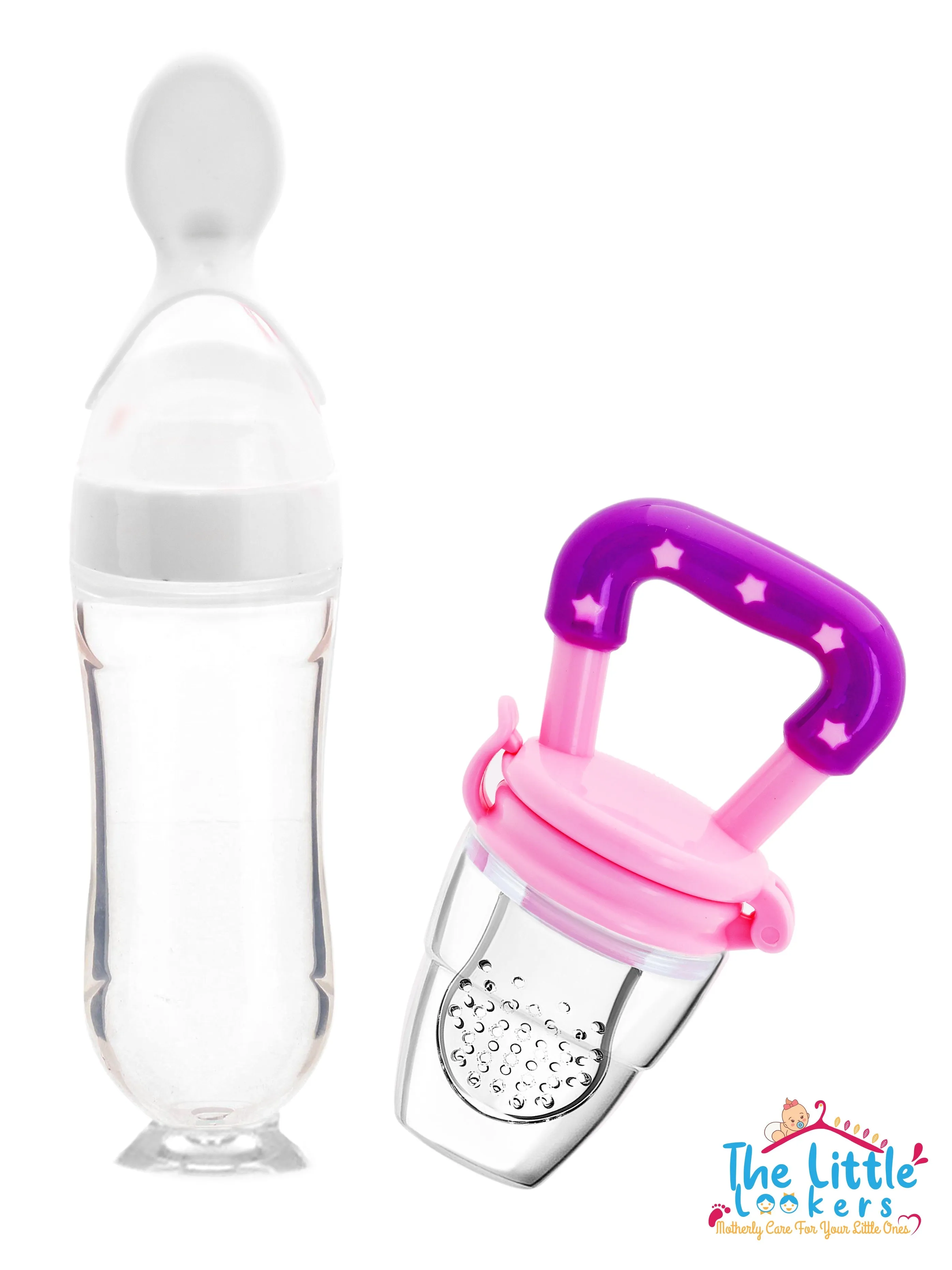 THE LITTLE LOOKERS Infant Squeezy Food Grade Silicone 90ml Bottle Feeder & Silicone Food/ Fruit Pacifier/Nibbler/Soother for Babies/Kids/Children